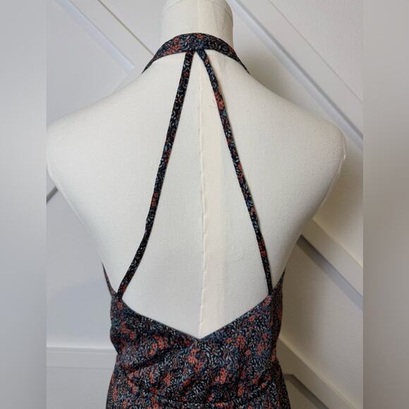 Avec Les Filles Blue and Red Floral Faux Wrap Midi Halter Dress Size XS - Picture 9 of 15